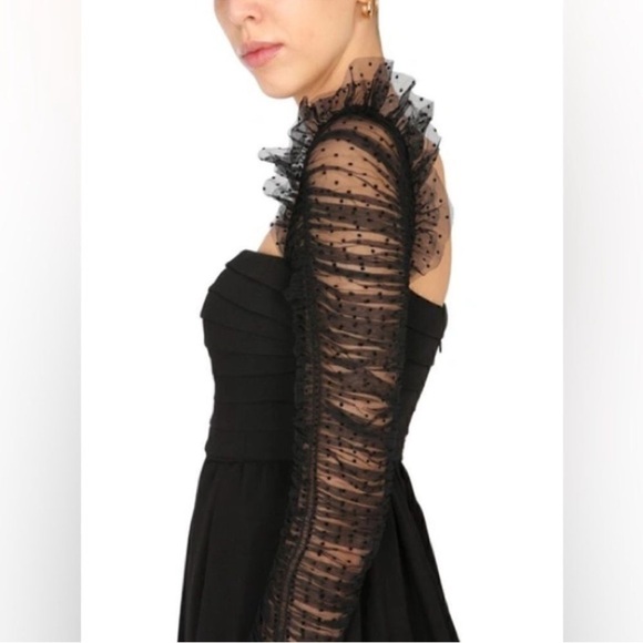 Self-Portrait Crepe Dot Mesh Sleeved Midi Dress sz 10 - Picture 2 of 14